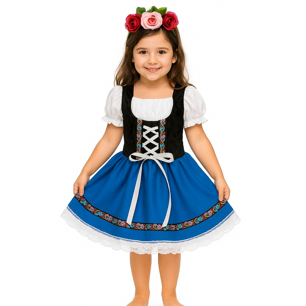 VESTIDO INFANTIL ALEMÃ OKTOBERFEST NA COR AZUL