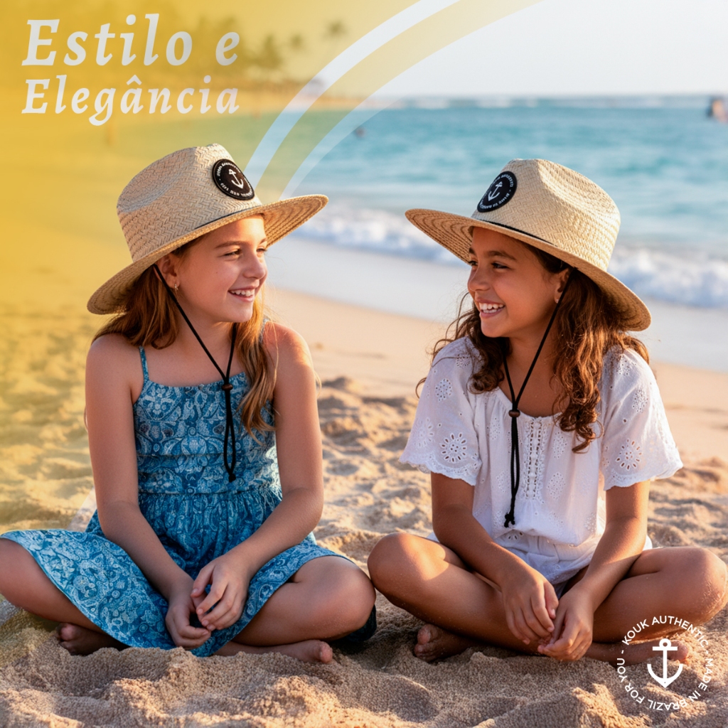 Chapéu de Palha Kids Infantil Criança Beach Girl Surf Praia Saida Sol Verão Moda Piscina Unissex