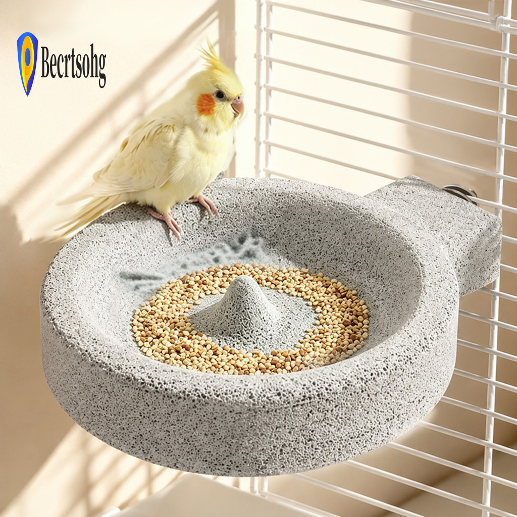 Parakeet Water Bowl Natural Pumice Bird Food 2-in-1 with Screw Mount – Stone Feeder for Parakeets Finches Canaries for