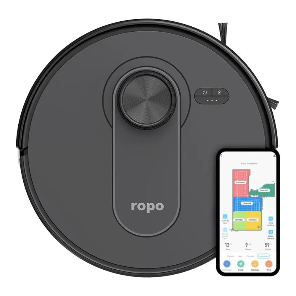 Robô Aspirador Ropo Vision Bivolt: IA-3D Scan, Navegação LIDAR 360°, Sucção de 5500Pa e Função 3 em 1