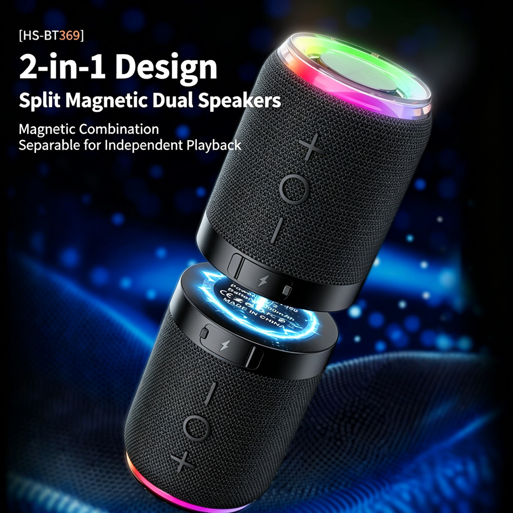 Nova venda quente magnético dois-em-um Split portátil Bluetooth alto-falante RGB tecido pequeno alto-falante presente do