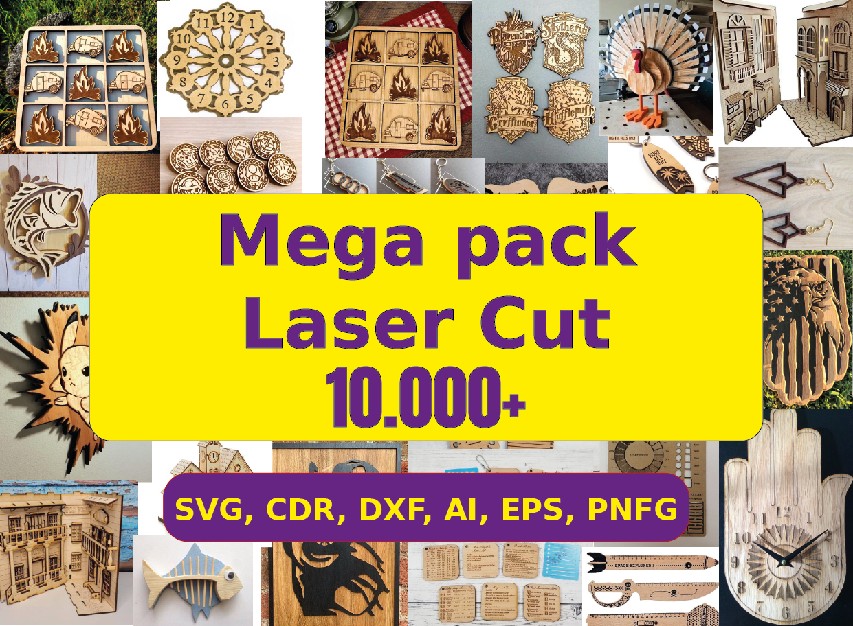 Ultimate Laser Crafting Collection: 10K Engraving & Cutting Bundle - SVG, DXF Files for 3D and 2D CNC Projects | Mega pack laser cut