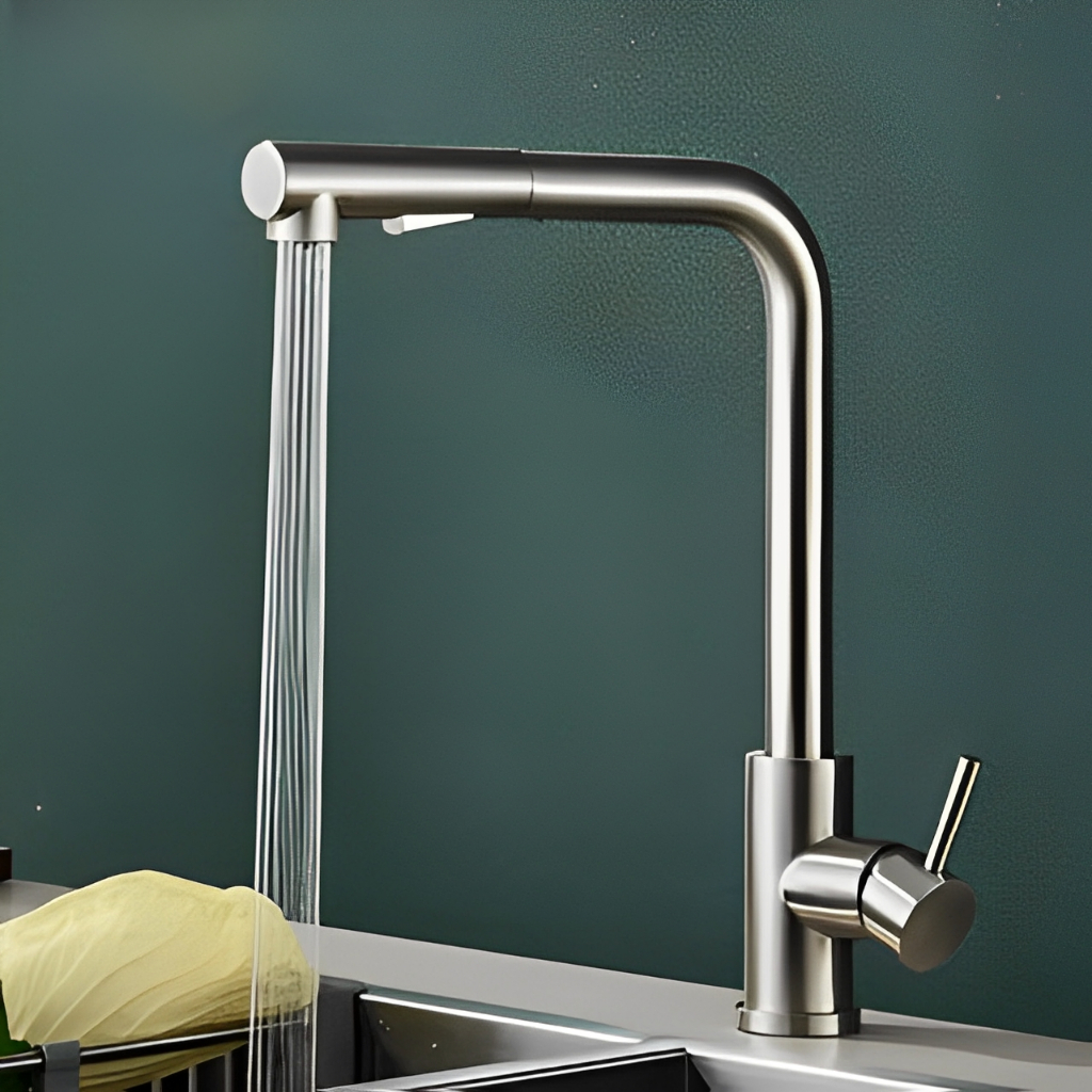 Torneira Inox Gourmet Pull-Out para Cozinha de Bancada, Misturadora de Água Quente e Fria.