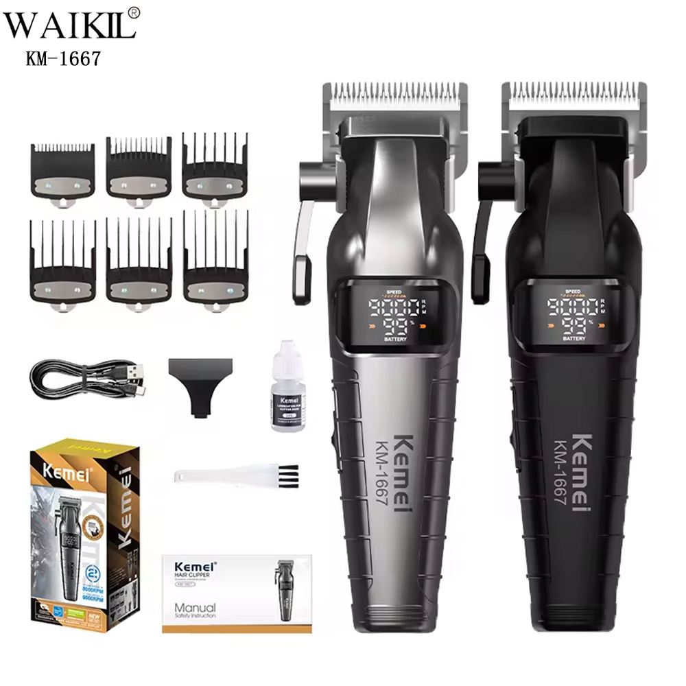 Maquina de Cortar Cabelo Profissional Turbo 9000 RPM Recarregável Kemei KM-1667