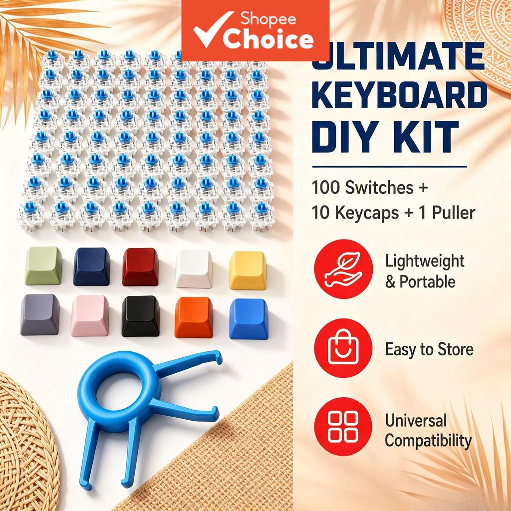 Kit de Teclado Mecânico Swappable Hot Starter Custom Kit de Modificação DIY com Interruptor Azul Clicky, Keycaps Macaron