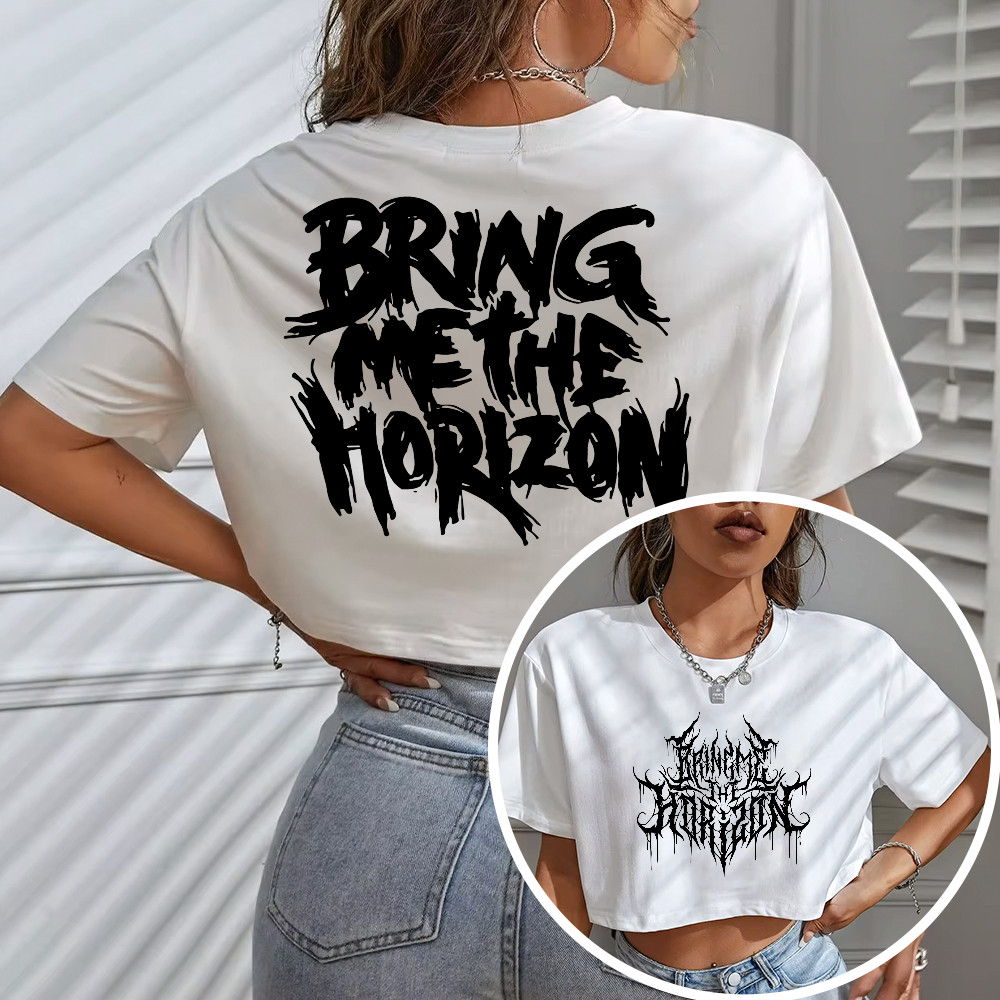 Blusa Cropped Feminino OVERSIZED Frente E Costas Bring Me the Horizon Escrita Gotica Band Boy Rock Envio Rapido
