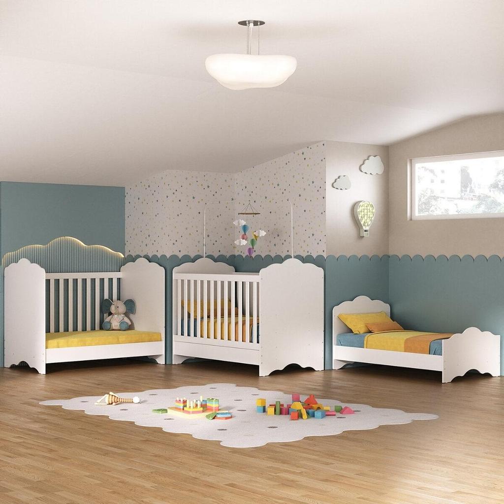 Berço Americano 3 em 1 para Colchão 70 x 130 cm com Grade Soft Nuvem Multimóveis Branco  INMETRO 000941/2020