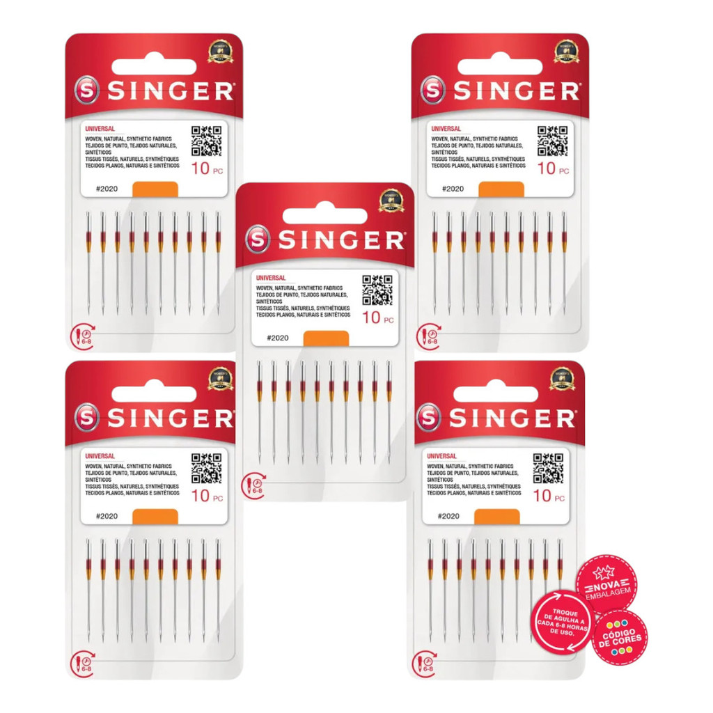 Kit 50 Agulhas Singer Máquina Doméstica Caseira Universal 5Pct X 10Un 2020 HAx1 130/705H Ponta Bola