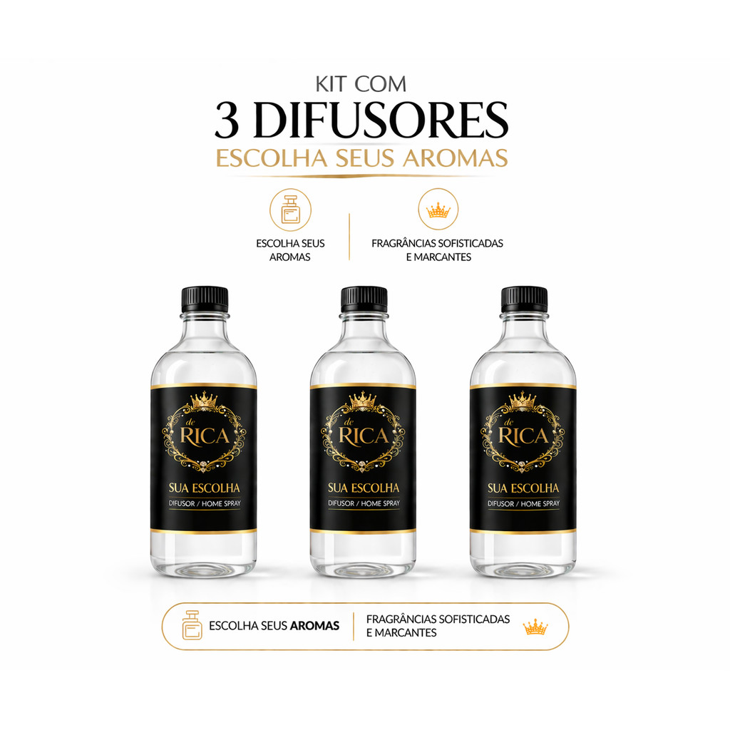 Kit 03 Difusores de Ambiente de Rica 500ml – Escolha Seus Aromas