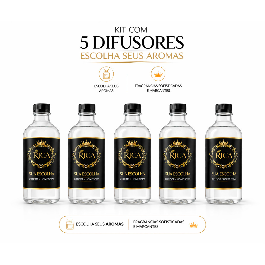 Kit 05 Difusores de Ambiente de Rica 500ml – Escolha Seus Aromas