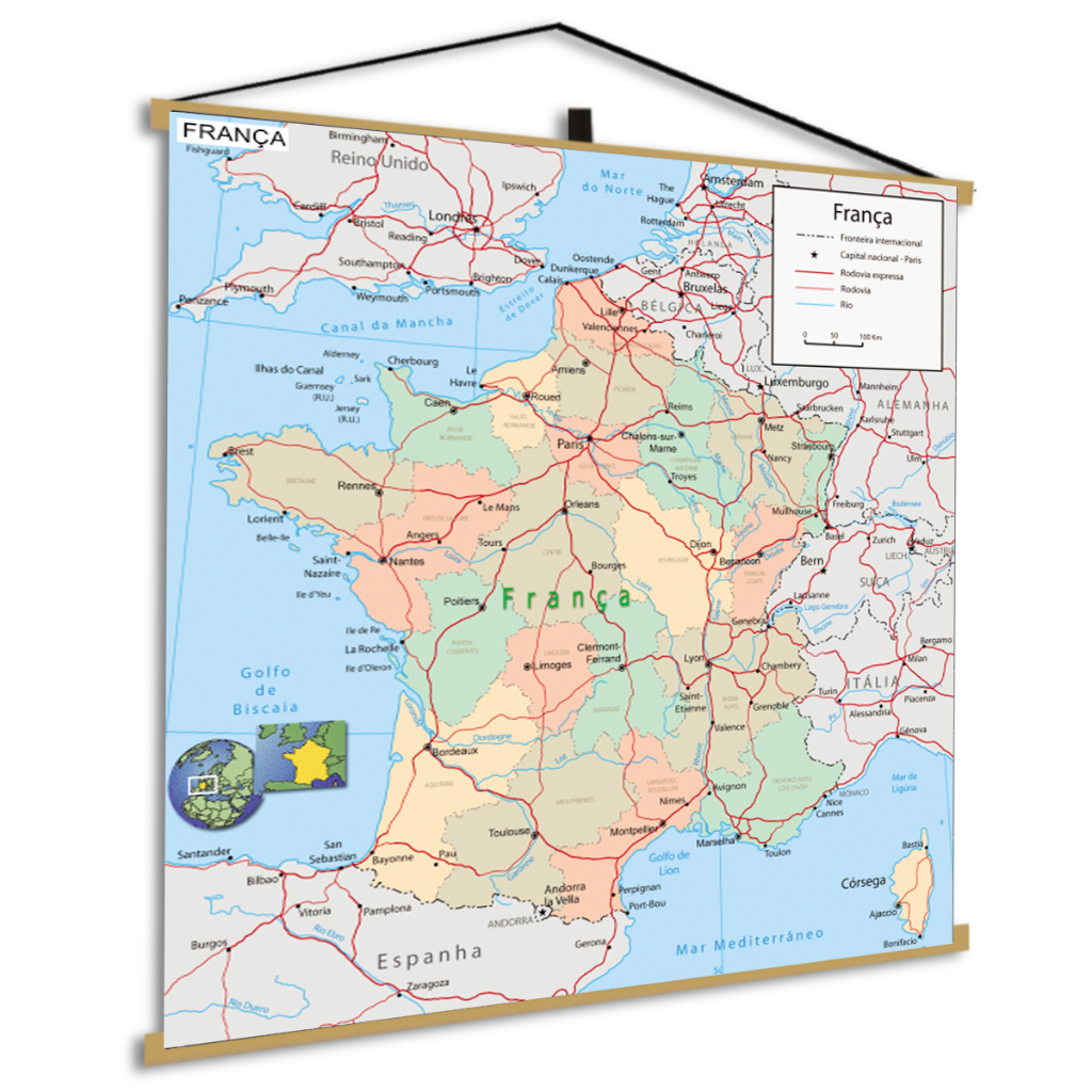 Mapa França France Politico Banner Poster Geográfico Escolar Decorativo Escritorio