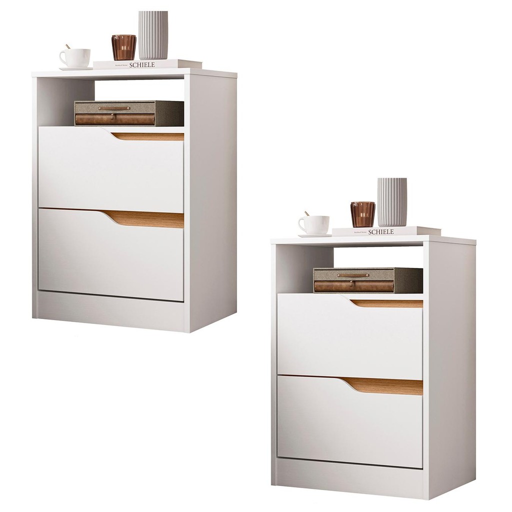 Mesa de Cabeceira com Gavetas Kit 2 Sole Flex Branco/Freijó - Albatroz