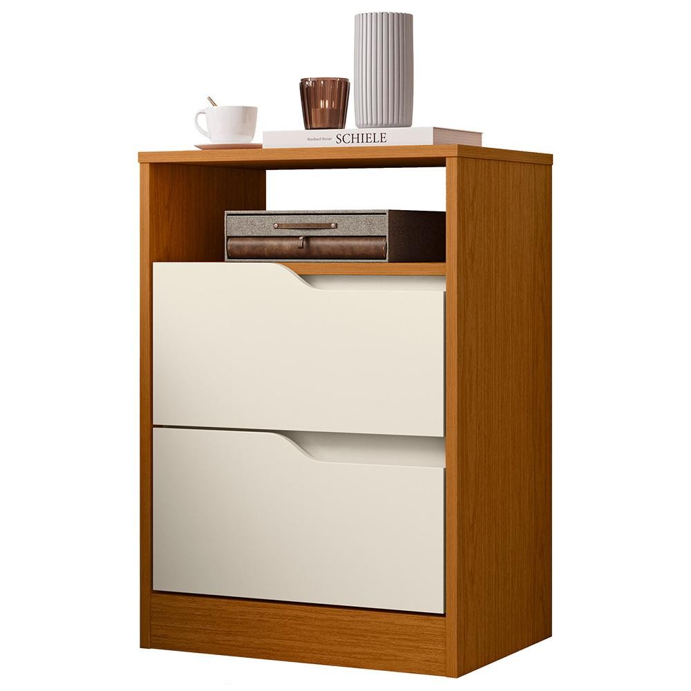 Mesa de Cabeceira 2 Gavetas Sole Flex Cinamomo/Off White - Albatroz
