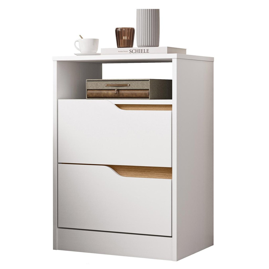 Mesa de Cabeceira 2 Gavetas Sole Flex Branco/Freijó - Albatroz