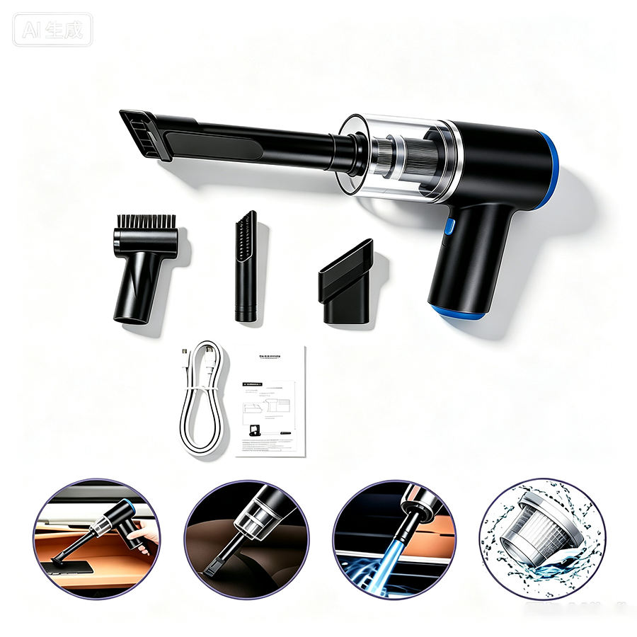 Aspirador Automotivo Portátil 6000Pa Sem Fio Luz LED Bateria 2000mAh