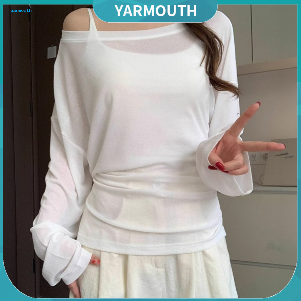 Regular Fit Blouse Women Summer Top for Slope Collar Long Sleeve Lace-up Waist Soft Stretchy Fabric Sun Protection Cover