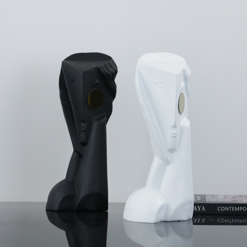 REDJ Modern minimalist resin art figurines in white, black, blue, and gold, suitable for hotel lobbies and sales offices