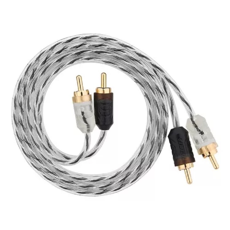Cabo Rca Som Automotivo Taramps Injetado 1 Metro Stereo Mod Trançado Preto e Branco