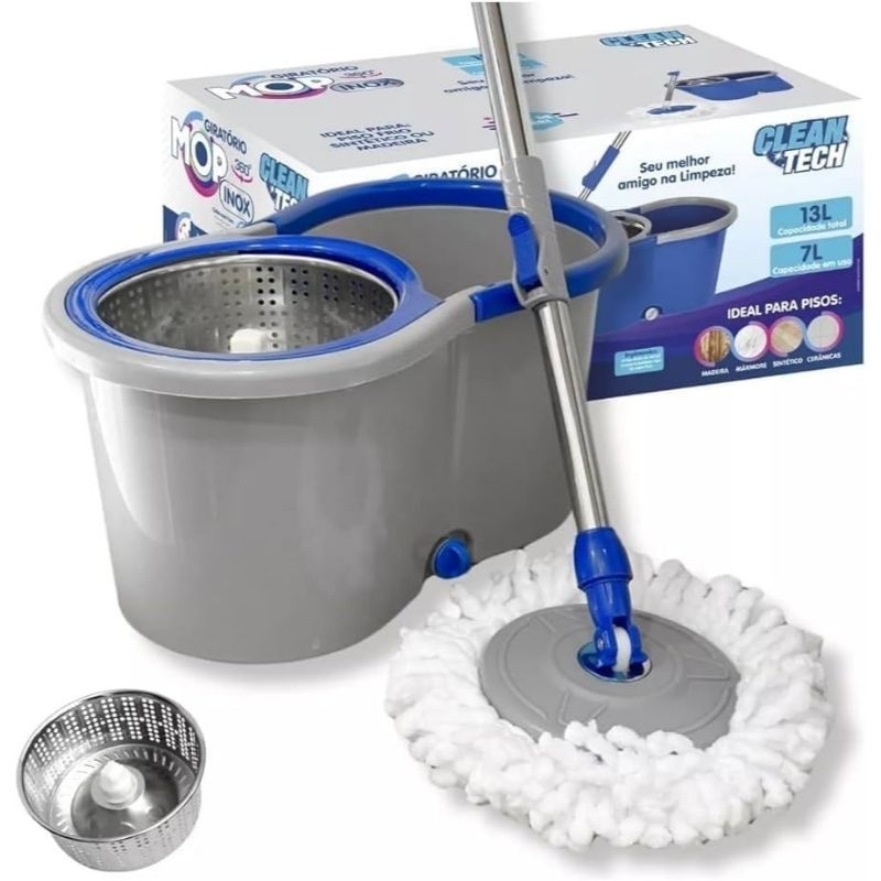 Mop Giratorio 360 Graus Com Balde Duplo E Sistema Self Cleaning Pratico E Eficiente