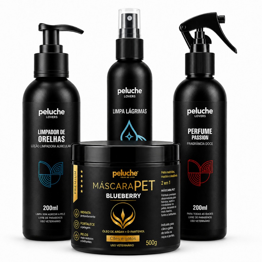Kit Cuidado para Cachorro Máscara Hidratação Limpa Lágrimas Orelhas Perfume Passion Peluche Premium