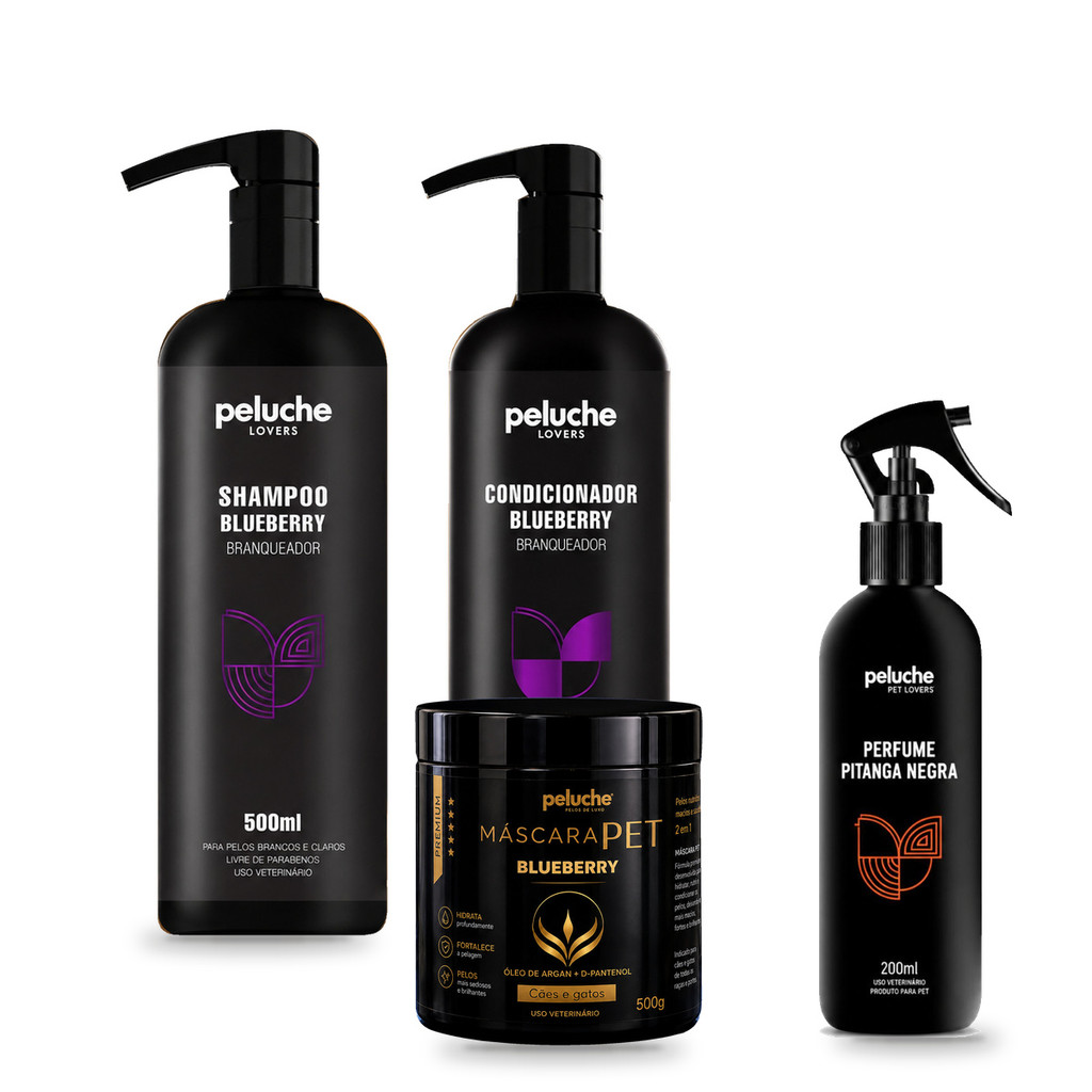 Kit Blueberry Peluche Banho e Hidratação, Perfume Pitanga Negra - 4 Itens