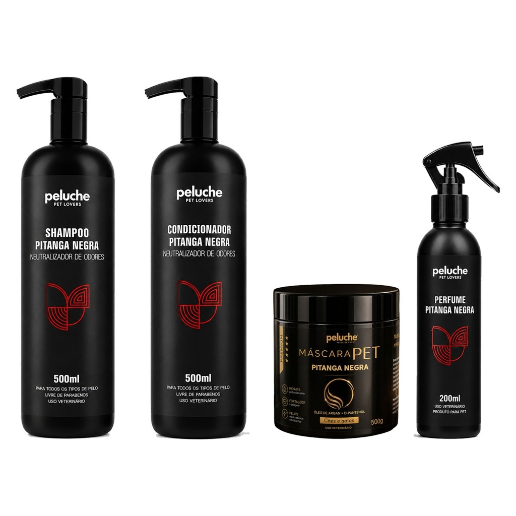 Kit Pitanga Negra Peluche Shampoo 500ml Condicionador 500ml Máscara 500g Perfume 200ml