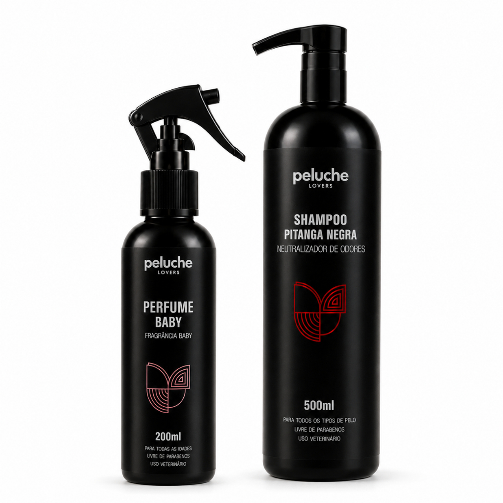Banho para Cachorro Shampoo Eliminador de Odores Perfume Baby Peluche Kit Pet Cães Cheiro de Limpeza