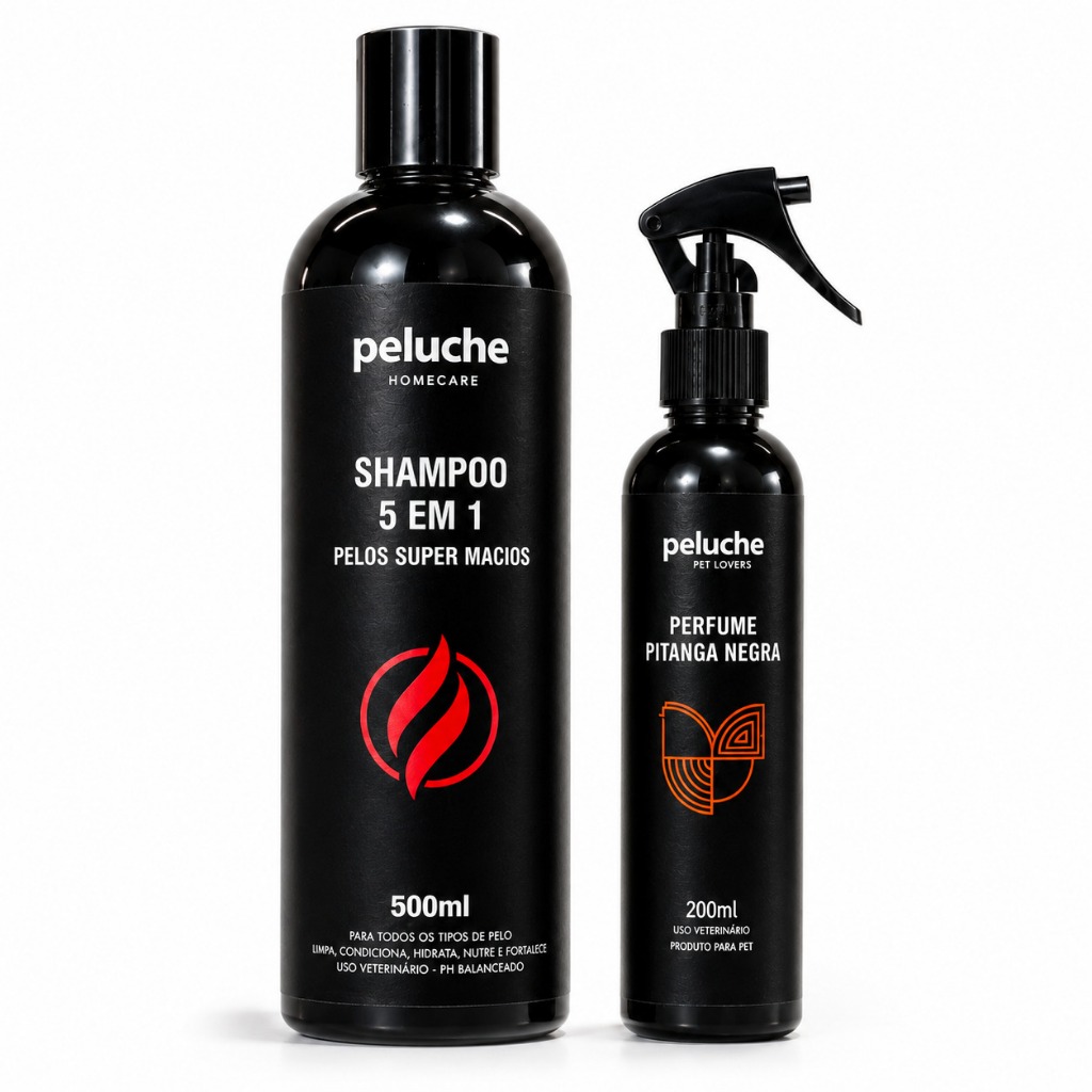Shampoo 5 em 1 para Cachorro Perfume Pitanga Negra Peluche Kit Banho Pet para Cães Banho e Tosa Cosméticos Pet