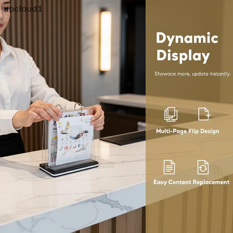 [upcloud1] A5 Acrílico Transparente Flip Menu Display Stand Resistente A Riscos Anel De Metal Encadernação Para Hotel Ba
