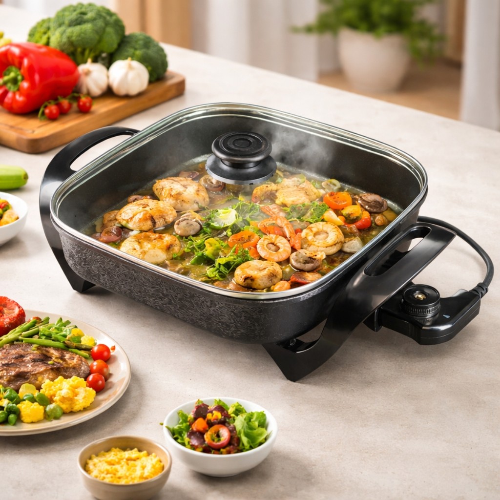 Panela Eletrica Mangiare Agratto 4,6 Litros Preta Quadrada 127v ou 220v 1500w Casa Cozinha Pratica