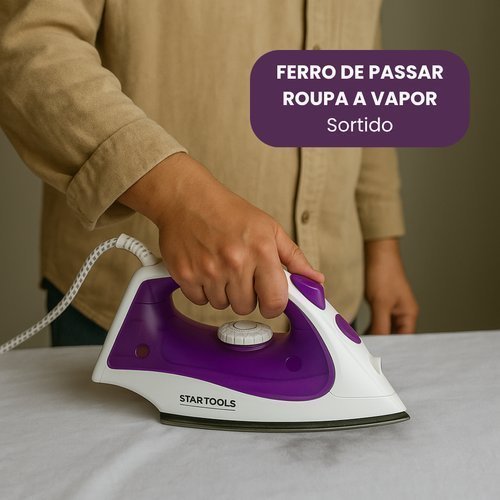 Ferro Passar Vapor 220V 1500W Base Cerâmica Antiaderente Azul Roxa Cinza STARTOOLS