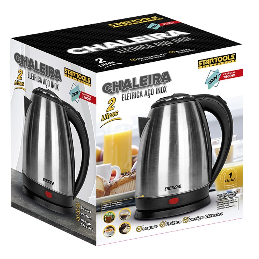 Chaleira Elétrica Jarra 2L Inox 1500W 127V 220V Desligamento Automático Startools