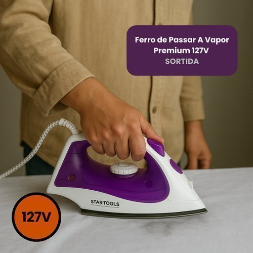 Ferro Passar Vapor 127V 1500W Base Cerâmica Antiaderente Reservatório 150ml Cor Sortida Startools