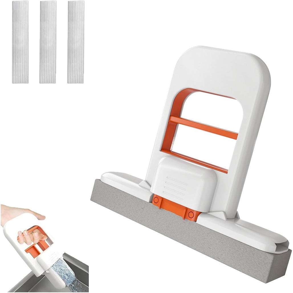 Mini Foldable Desktop Mop, 2025 New Self-Squeezing Sponge Mop for Small Spaces- No Touch Wringing, Wet/Dry Use on Kitche