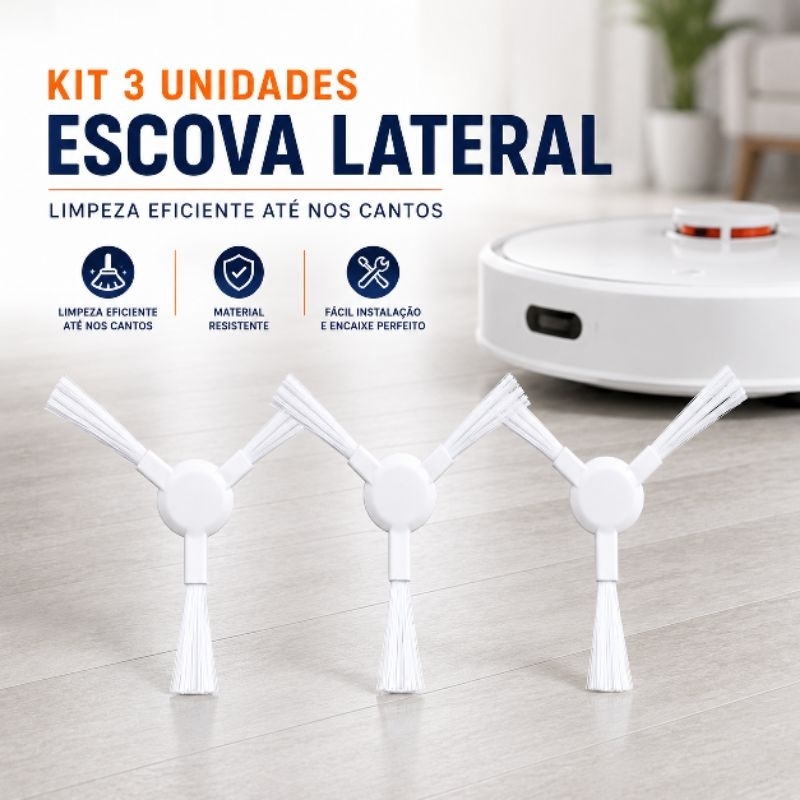KIT COM 3 ESCOVAS LATERAIS COMPATÍVEIS PARA ROBÔ ASPIRADOR XIAOMI E DREAME ENVIO 24 HORAS
