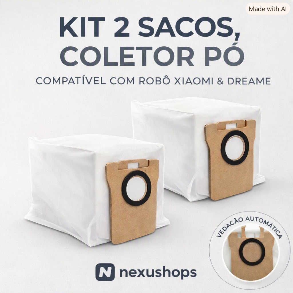 Kit 2 Saco Pó Para Robô Xiaomi e Dreame H40 S10+ S20+ X10+ X20+ Pro Max, X40 Ultra, L10 Ultra, L20 Ultra