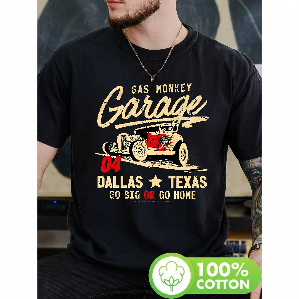 Camiseta Masculina Estampa Carro Antigo Gas Monkey Garage Dallas Texas Moderna Premium Atemporal Urbana