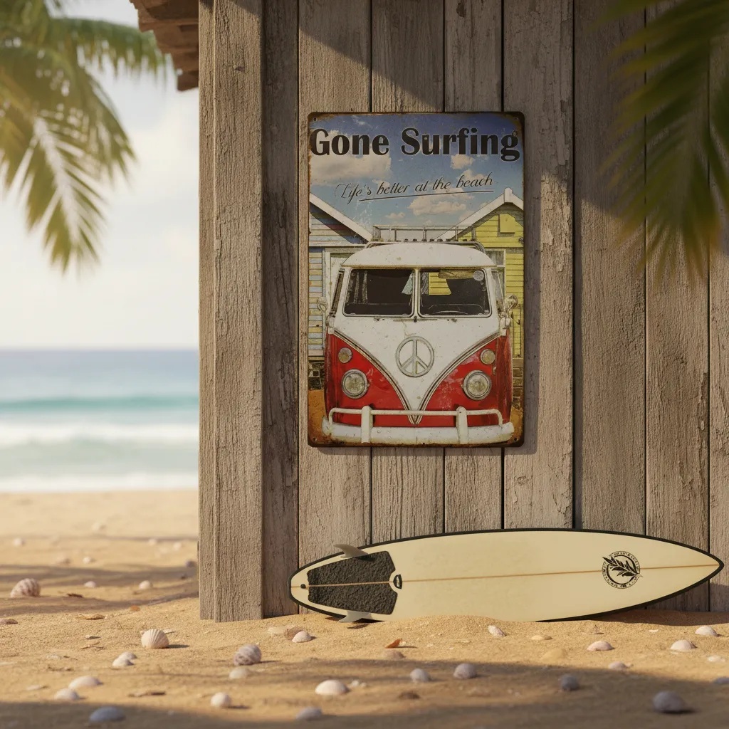 Placa Metal Decorativa Kombi Retro Love Beach Garage 30x20cm