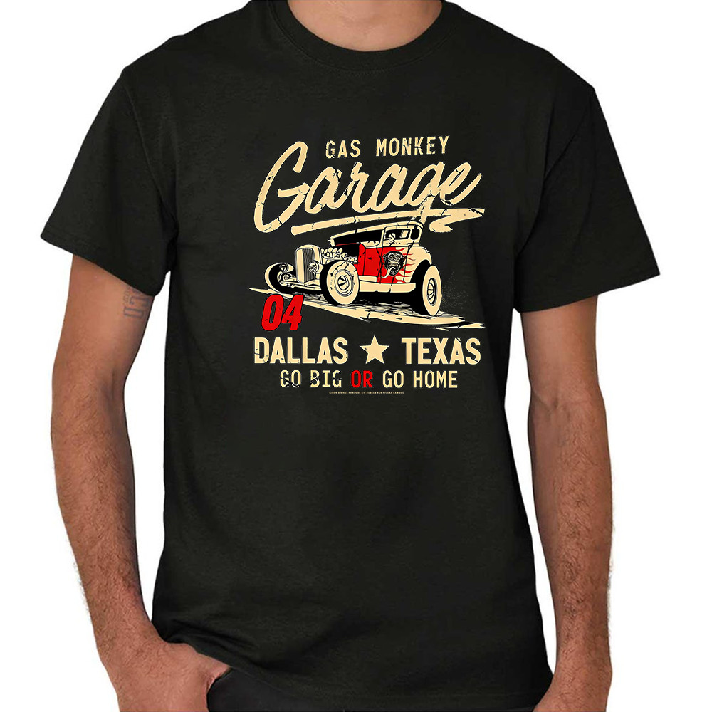 2026 Camiseta Estampa Carro Clássico Garage Gas Monkey Número 04 Estrela Dallas Texas T-shirt Unissex Streetwear
