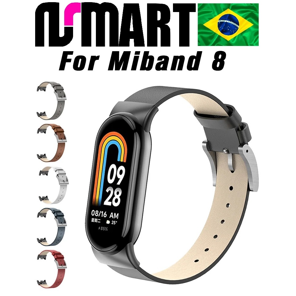 Pulseiras em Couro NSmart com encaixe de metal compatíveis com MI BAND 8 - New version…