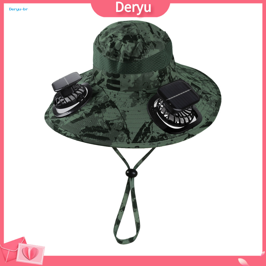 Fishing Hat Fisherman with Fan Dual Brushless Solar Fans Upf50 Anti-uv Wide Brim for Hiking Outdoor Sports – Adjustabl