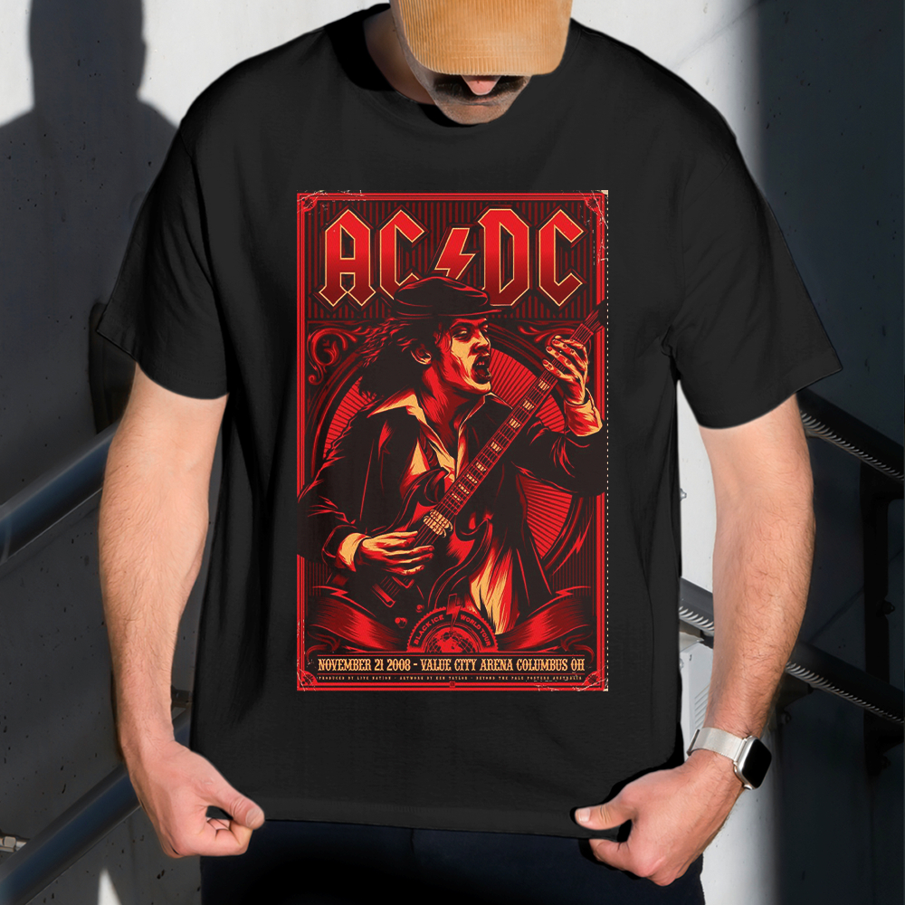Camiseta Masculina Estampa AC DC Cartaz 100% Algodão Estilo Conforto Diário Do Tamanho P ao GG