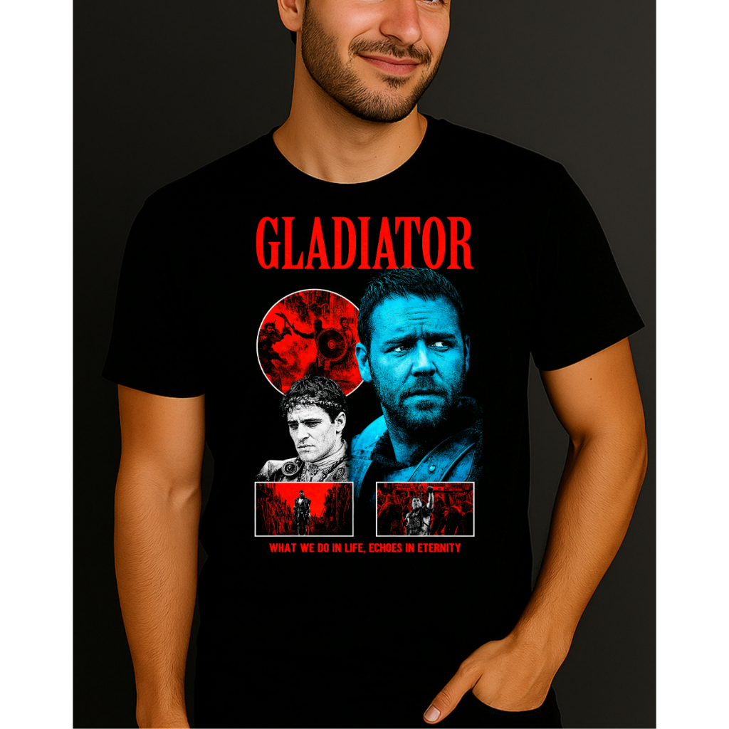 Camiseta GLADIADOR Filme Épico Pôster de Cinema Unissex 100% Algodão