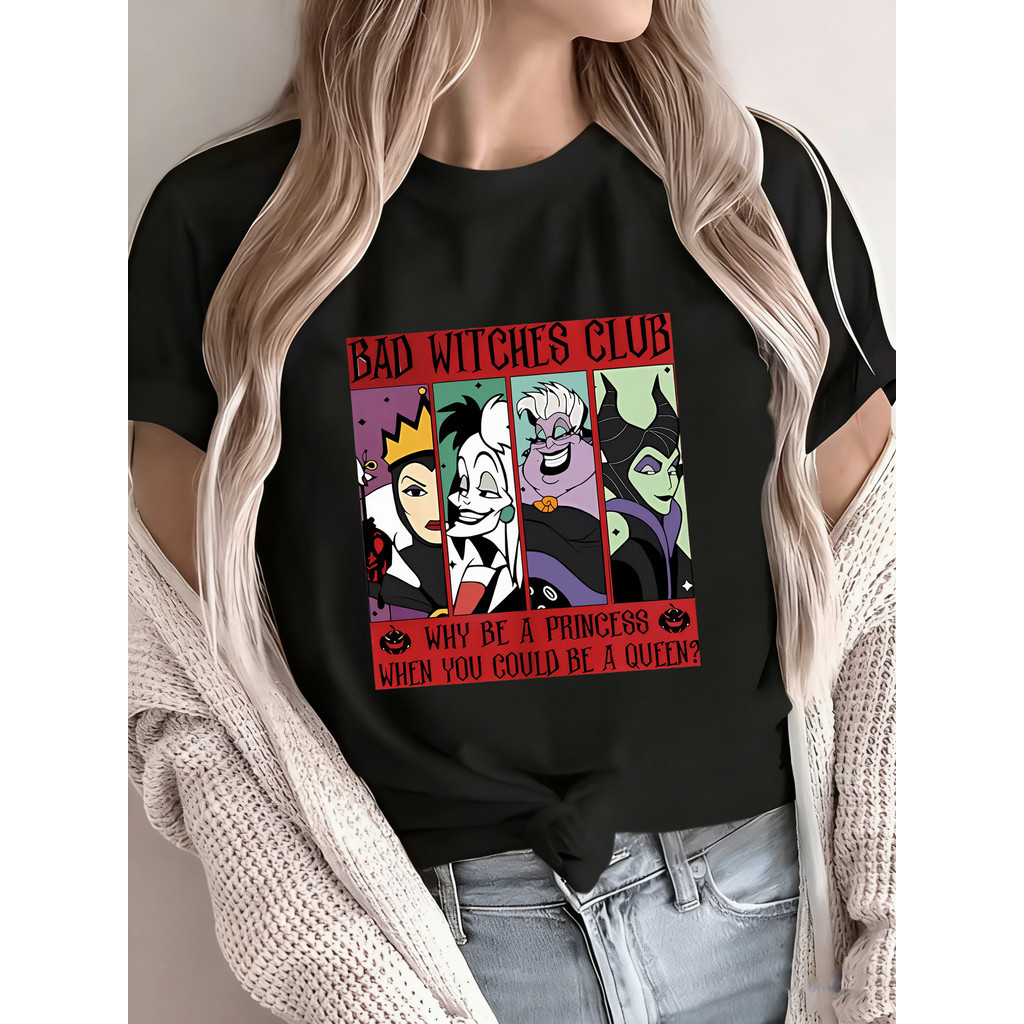 Camiseta Unissex Posters De Vilãs De Disney: Bad Witches Club, 100% Algodão Envio Rápido