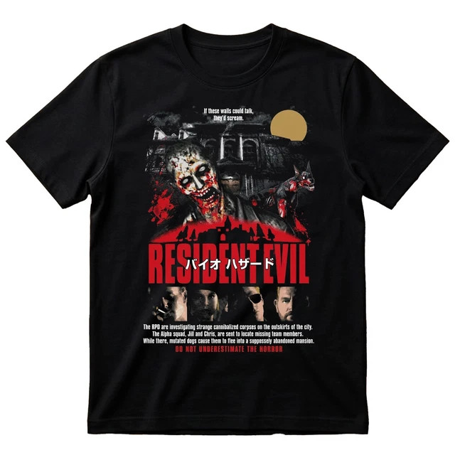 Camiseta Masculina Estilo Terror Resident Evil Camisa Estampa Pôster Jogo Oversize Confortável