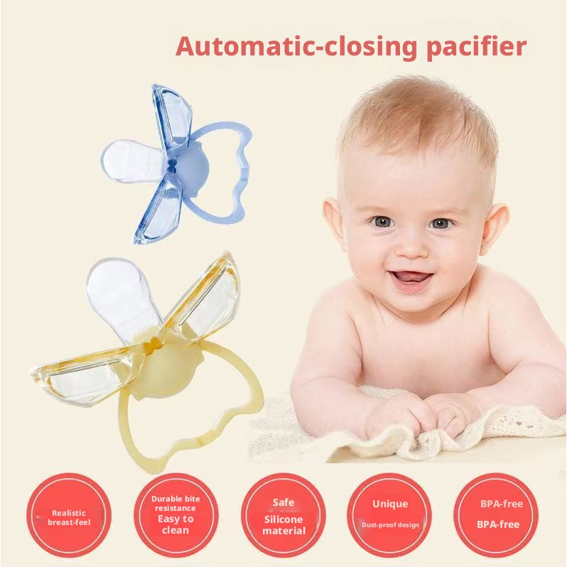 [Envio Rápido] Chupeta de Apoio ao Sono para Bebês, Thumb Pacifier Automatic Closing Silicone Anti Dust