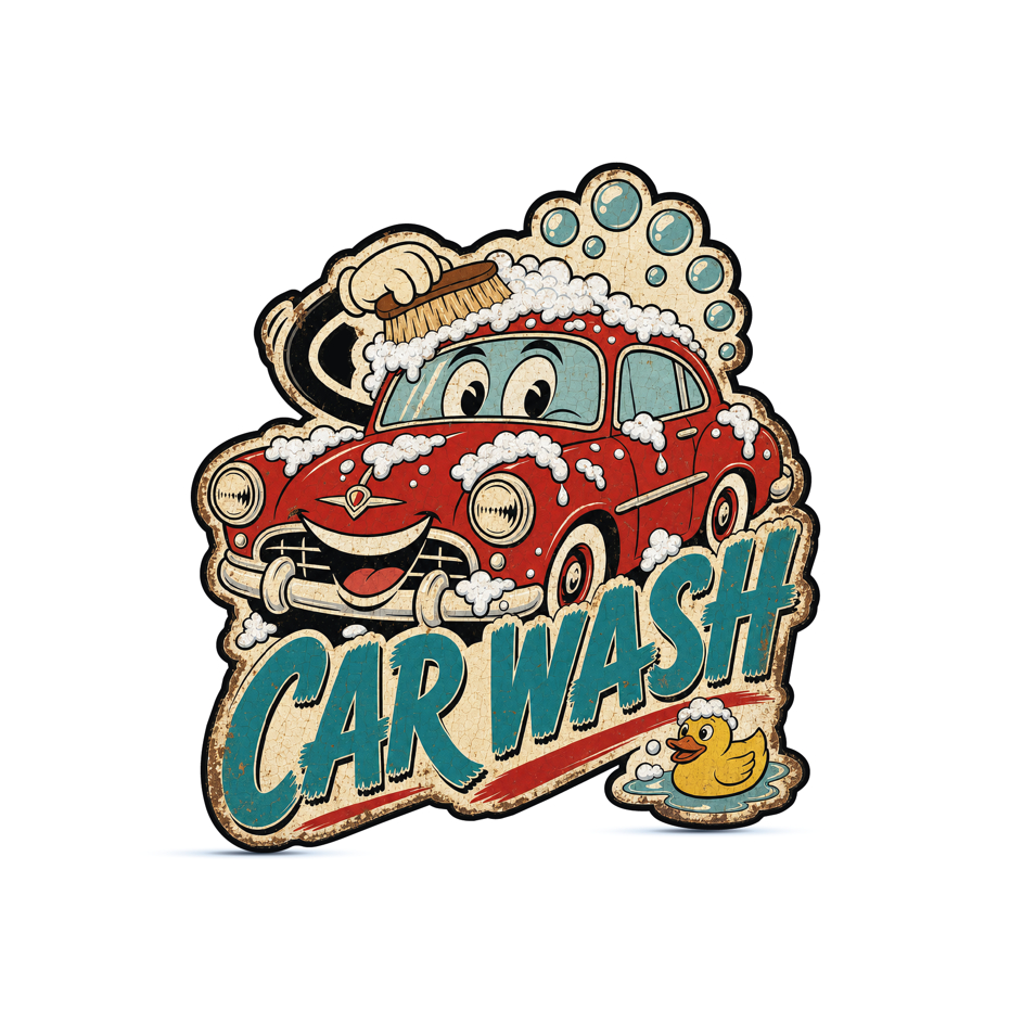 Placa Decorativa em ACM Car Wash Lava Jato Lava Car Carro Retrô Vintage Anos 50 - Recorte Especial Decoração Garagem Est