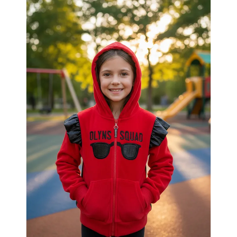 Blusa infantil de plush fechamento em zíper Olyns