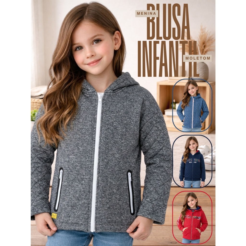 Moletom Infantil Feminino com Zíper Modelo Aberto Ideal Inverno Olyns