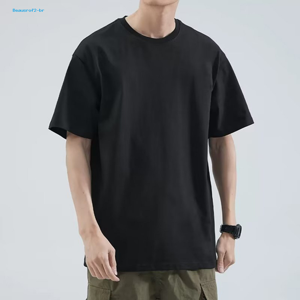 Comfortable Men Tee Summer T-shirt Men's Solid Color Casual Round Neck Short Sleeve Loose Fit for Daily Life Parties Str